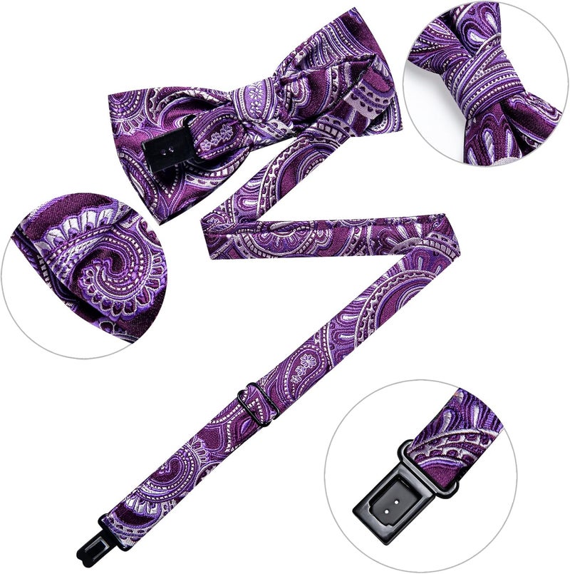 DiBanGu Boys Pre-tied Bow Tie,Silk Adjustable Bowtie and Pocket Square for Age 8-14 Kids Bowtie Wedding School Ceremony Party - Image 5